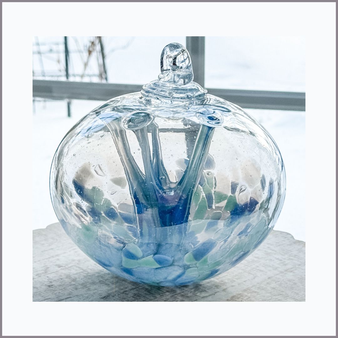 WITCH BALL 6" Pale Blues + Greens juju shape