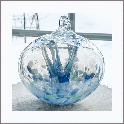 WITCH BALL 6" Pale Blues + Greens juju shape