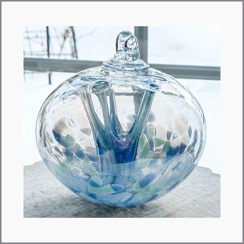 WITCH BALL 6" Pale Blues + Greens juju shape