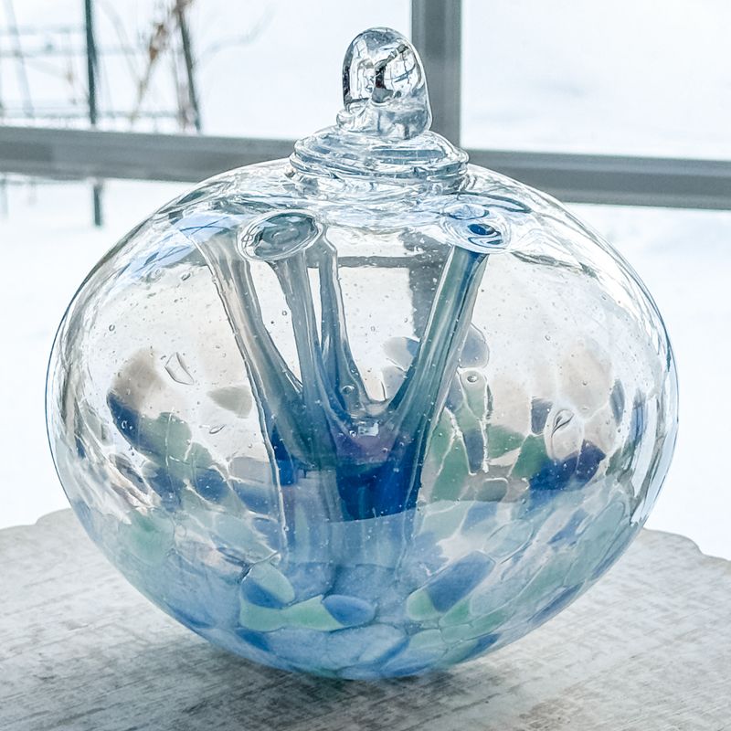 WITCH BALL 6" Pale Blues + Greens juju shape