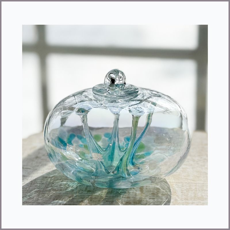 WITCH BALL 4” Turquoise + Aqua + Pale Green Juju Shape