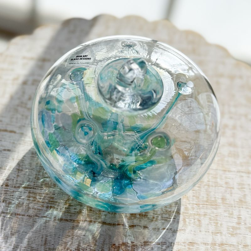 WITCH BALL 4” Turquoise + Aqua + Pale Green Juju Shape