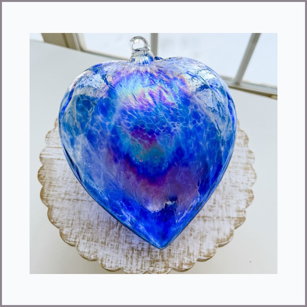 GLASS FRIENDSHIP HEART Cobalt Blue Iridized (XL)