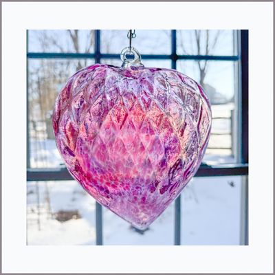 GLASS FRIENDSHIP HEART Pink Iridized (XL)