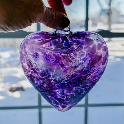 GLASS FRIENDSHIP HEART Violet + Lavender Irididescent