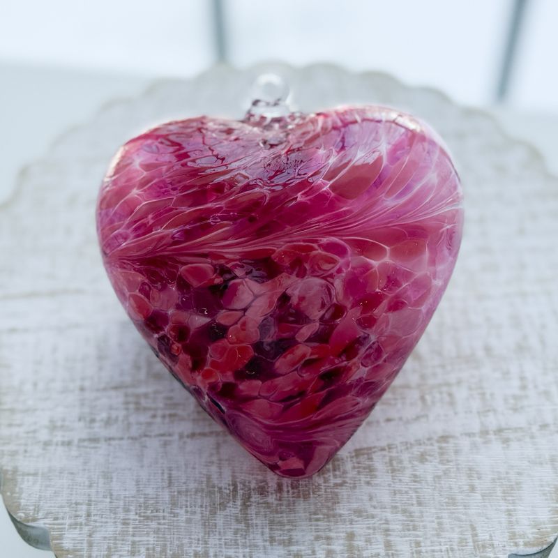 GLASS FRIENDSHIP HEART Wine Red Iridized