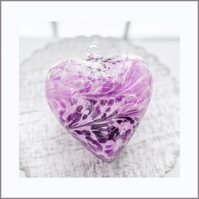 GLASS FRIENDSHIP HEART Lavender + Pink + Purple Swirl