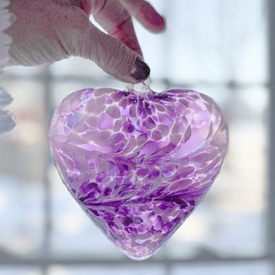 GLASS FRIENDSHIP HEART Lavender + Pink + Purple Swirl