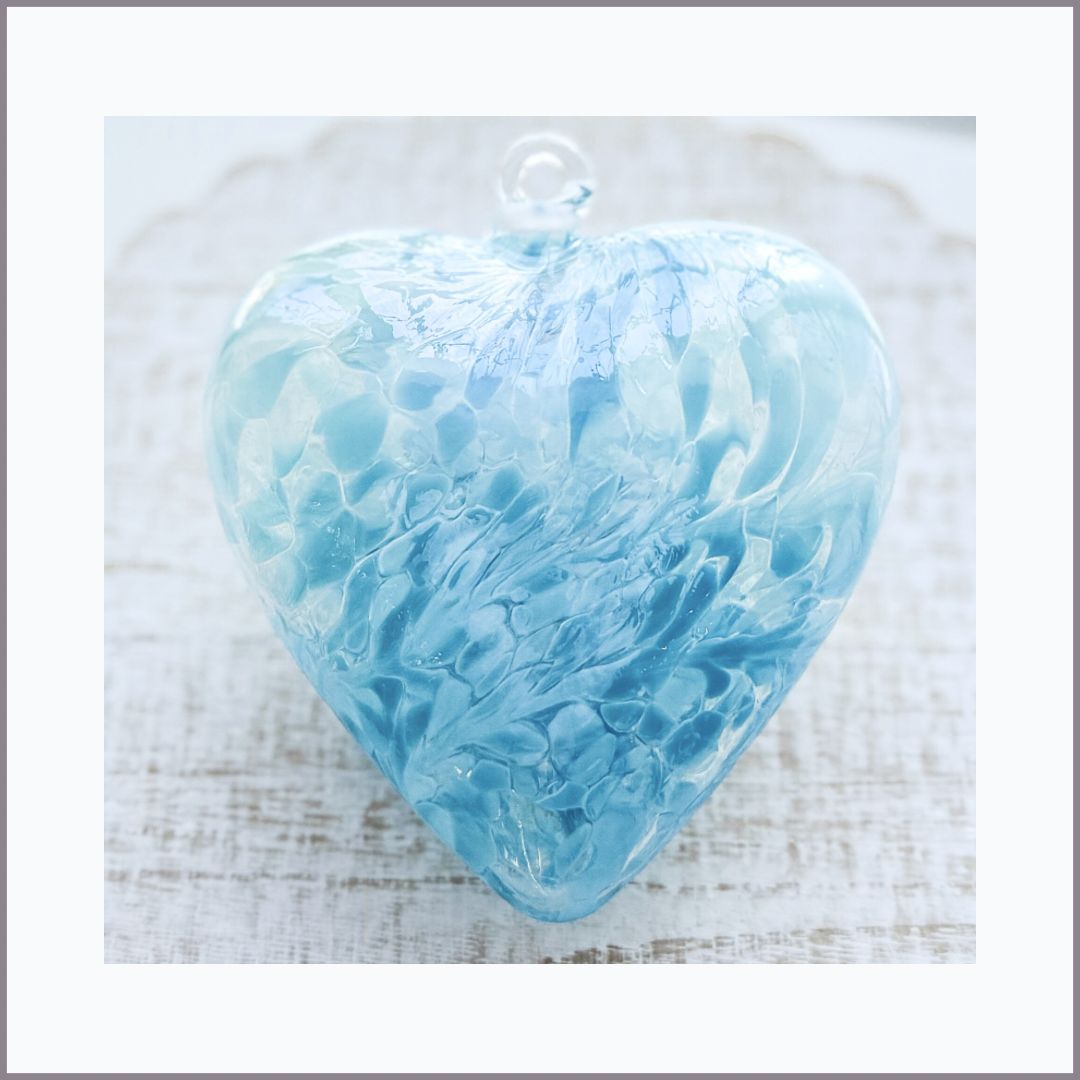 GLASS FRIENDSHIP HEART Shades of Aquamarine Iridized