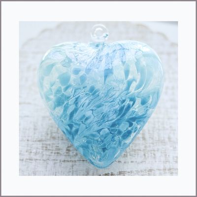 GLASS FRIENDSHIP HEART Shades of Aquamarine Iridized