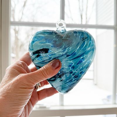 GLASS FRIENDSHIP HEART Swirled Blues Irididescent