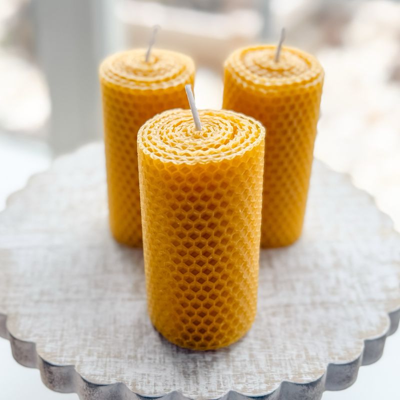 BEESWAX PILLAR CANDLES -- Small 4" High