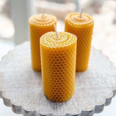 BEESWAX PILLAR CANDLES -- Small 4" High