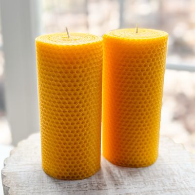 BEESWAX PILLAR CANDLES -- Large 6" High