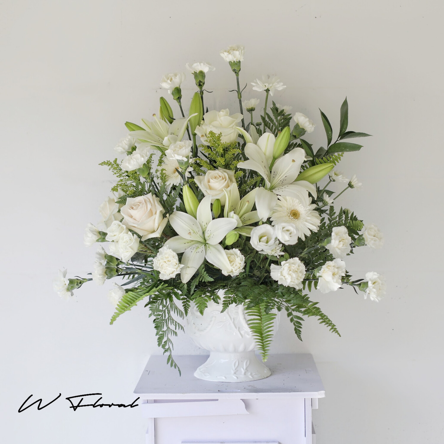 Heartfelt Condolence White Urn Arrangement