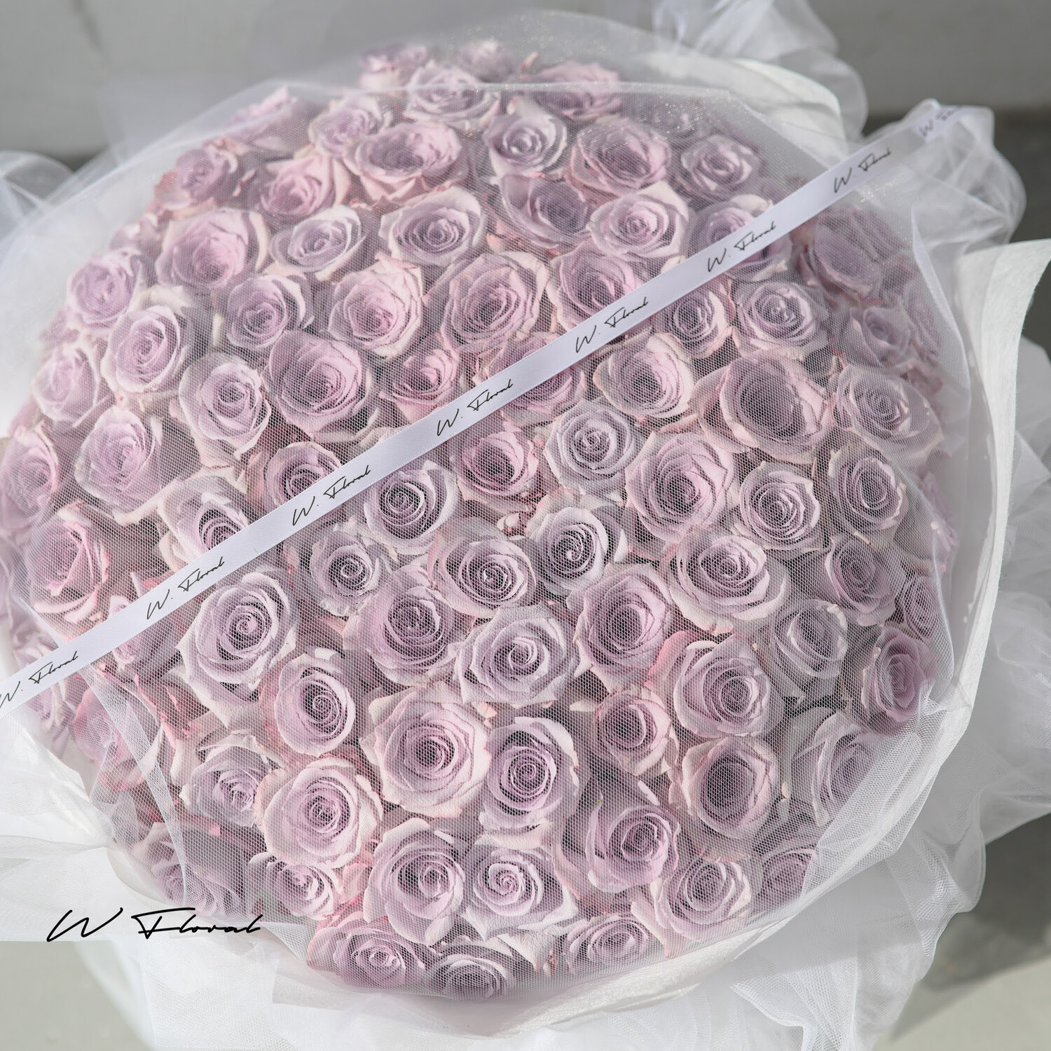 White Chiffon Lavender Roses