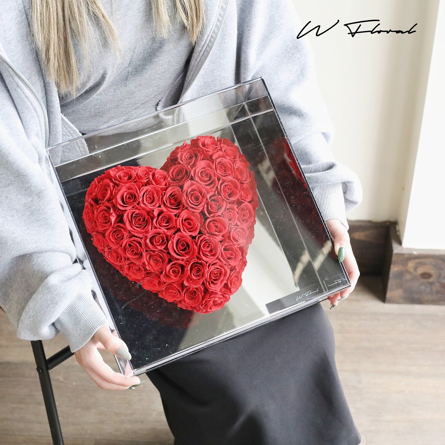 Crystal Heart Preserved Rose - Red