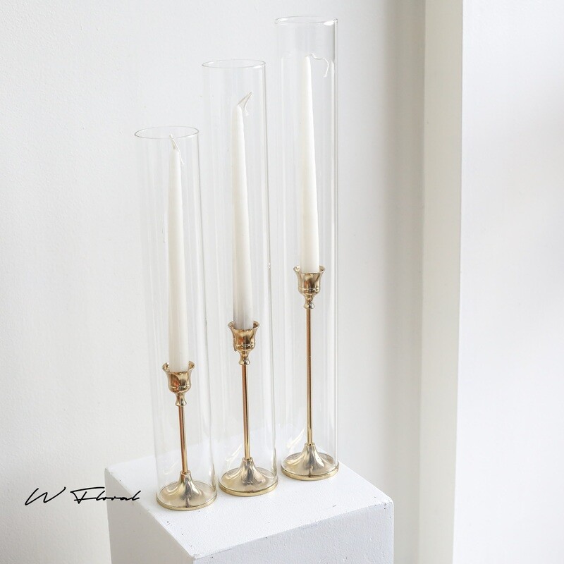 *Rental* Gold Candlestick Holder with Glass Cover
