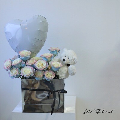 Silver Teddy Box Heart Mermaid Rose - Valentine's Day 2023