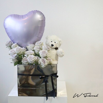 Silver Teddy Box Heart Ice Cream Rose - Valentine's Day 2023