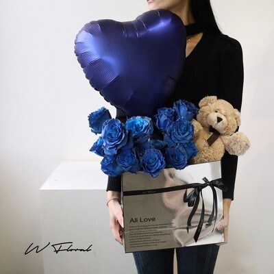 Silver Teddy Box Heart Navy Sky Rose - Valentine's Day 2023