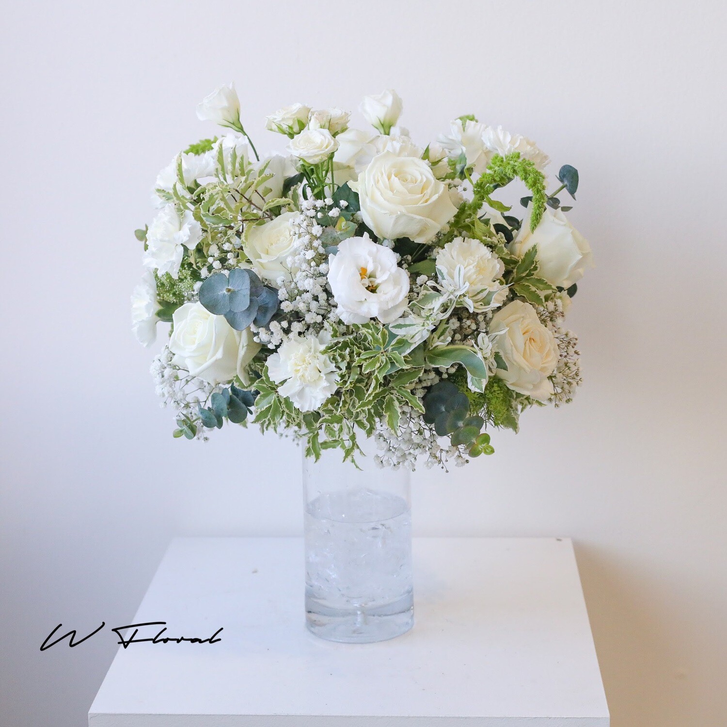 Tall Clear Glass Round Centrepiece - Wedding White