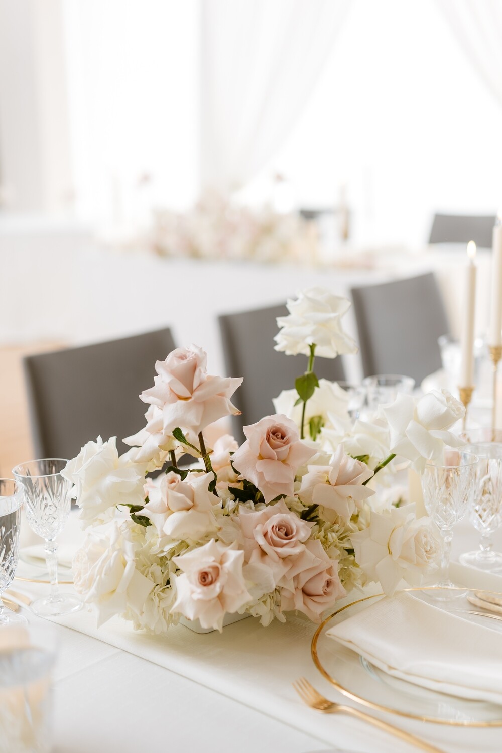 Standard Vaseless French Rose Centrepiece - Blush White (Double Sided)