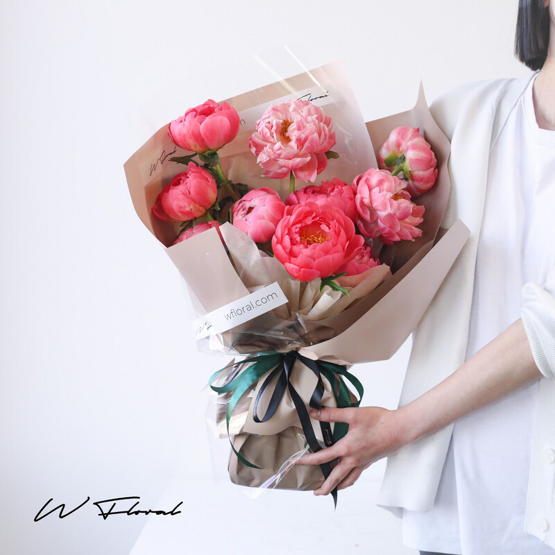 Coral Sunset Peony Peonies Posy Bouquet