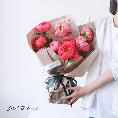 Coral Sunset Peony Peonies Posy Bouquet