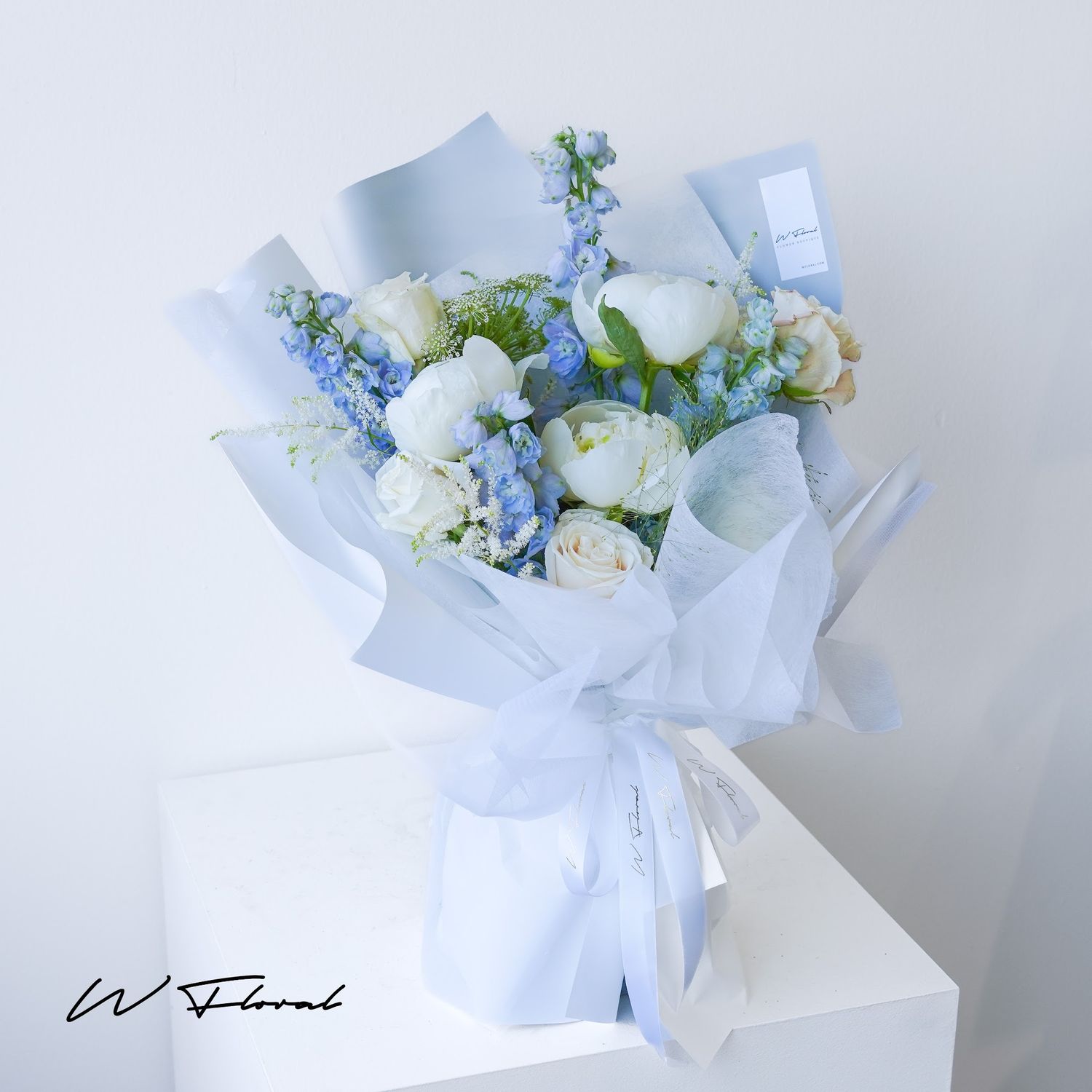 Neptune Peony Peonies Delphinium Bouquet