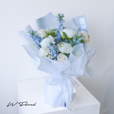 Neptune Peony Peonies Delphinium Bouquet