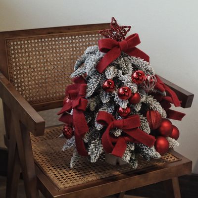 18 Inch Minimalist Tabletop Christmas Tree - Ruby Velvet