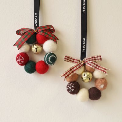 Merry Christmas Mini Wishes Felt Ball Hanging Wreath