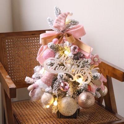 20 Inch Holly Glam Tabletop Christmas Tree - Pink Glow