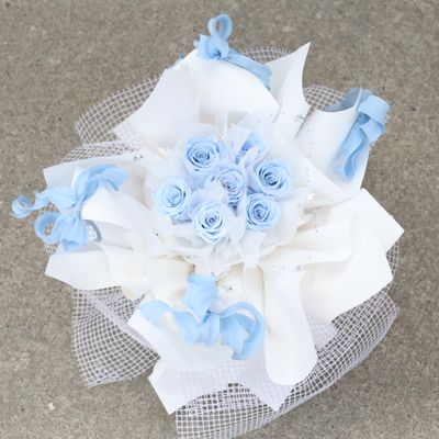 Preserved Rose -  Starry Round Rose Bouquet - Light Blue