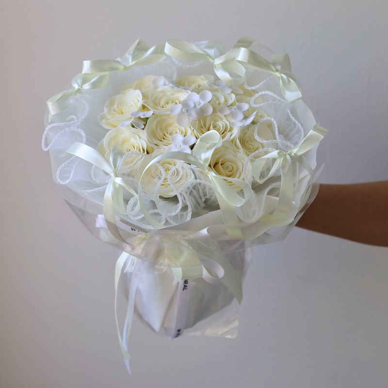 Artificial Soap Flower - Rosy Whispers Bouquet - Cream