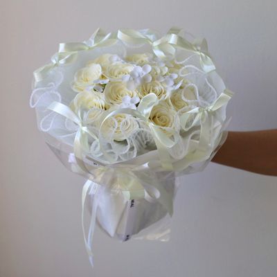 Artificial Soap Flower - Rosy Whispers Bouquet - Cream