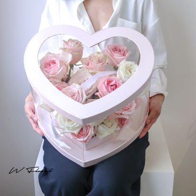 Love You Box Pink and White Rose