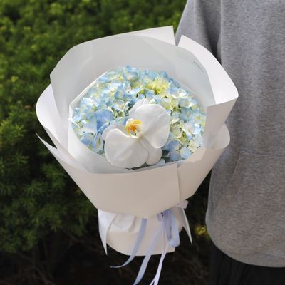 Soft Cloud Hydrangea and Orchid Bouquet