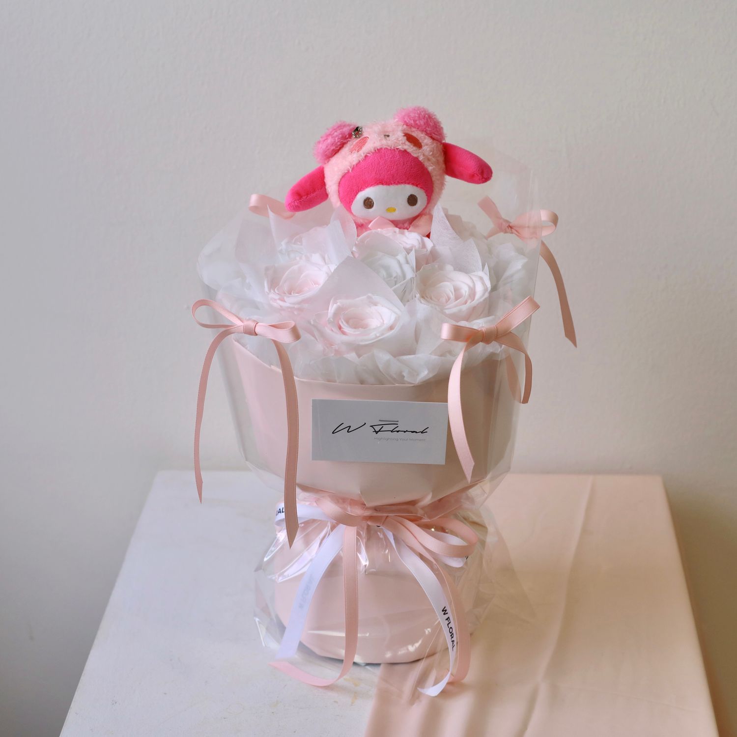 Preserved Rose -  Lolita Round Pink and White Rose Bouquet - Melody
