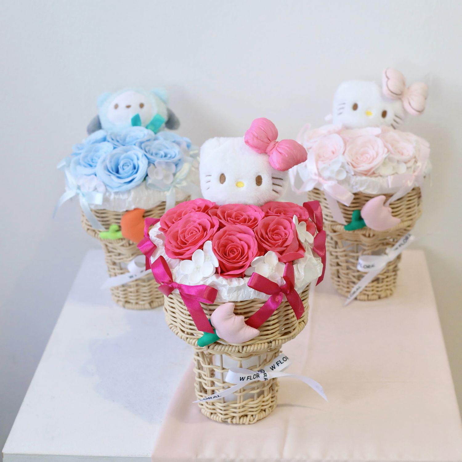 Artificial Soap Flower - Hot Pink Hello Kitty Soap Flower Ice Cream Bouquet