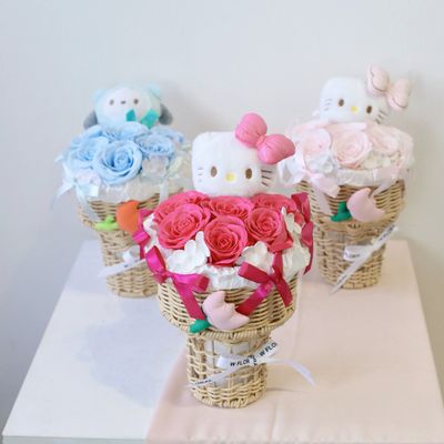 Artificial Soap Flower - Hot Pink Hello Kitty Soap Flower Ice Cream Bouquet