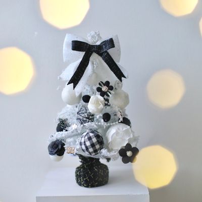 17 Inch Tweed &amp; Pearl Style Toy Tabletop Christmas Tree