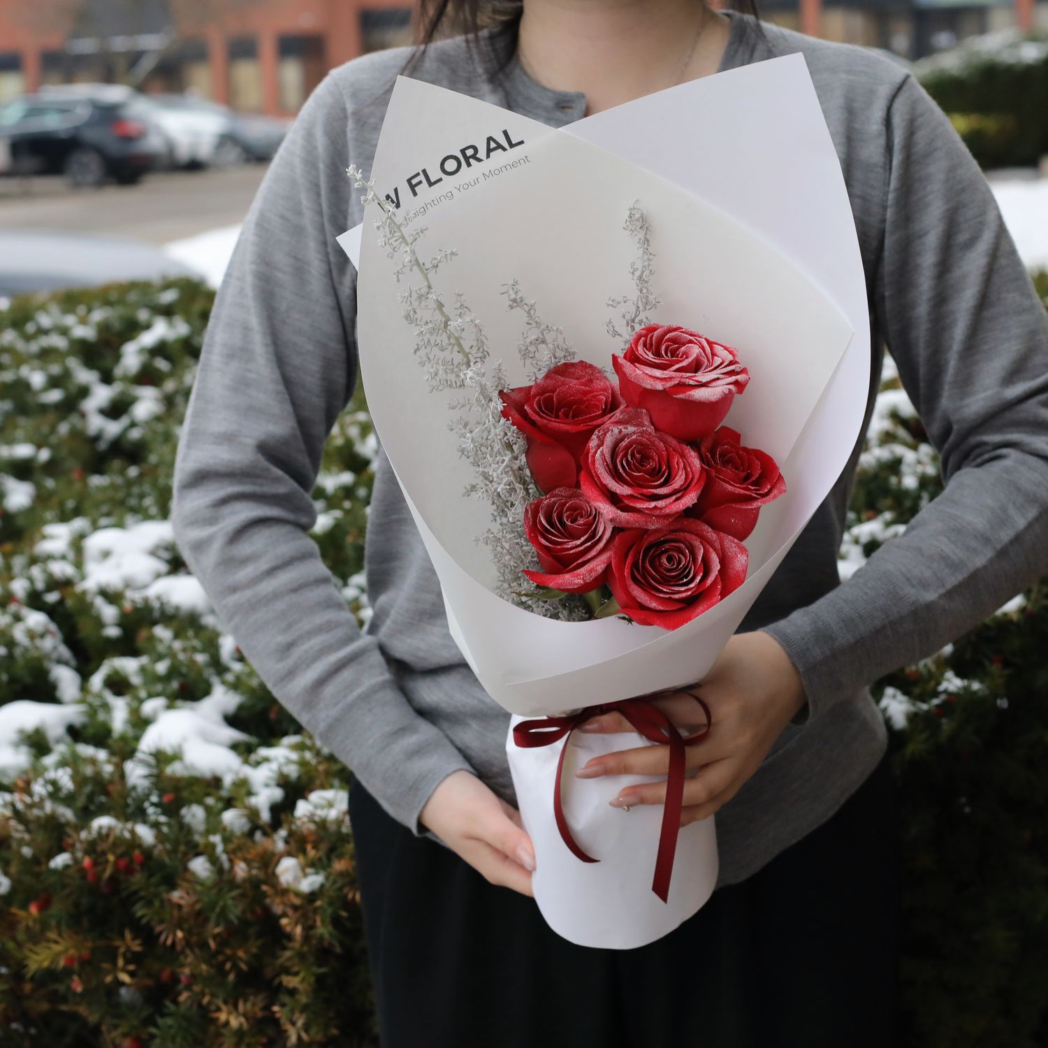 Snow-Kissed Ruby Christmas Bouquet