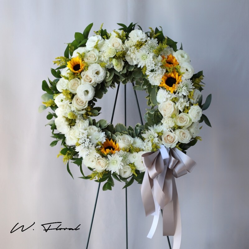 yellow and white funeral wreath Toronto delivery