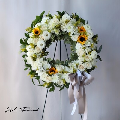 yellow and white funeral wreath Toronto delivery
