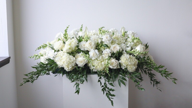 Peaceful White Funeral Casket Spray
