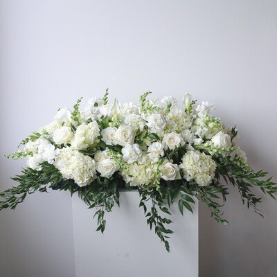 white funeral casket spray Toronto delivery roses lilies