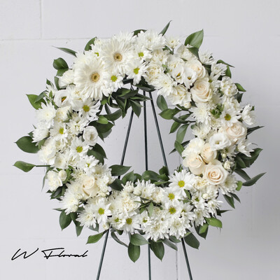 white funeral wreath Toronto sympathy flowers