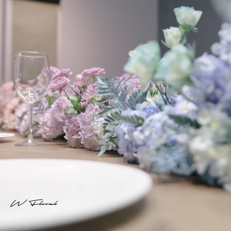 Ombre hydrangea wedding table runner with fresh seasonal flowers by W Floral Toronto